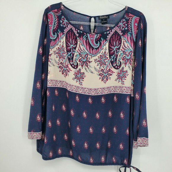 Lucky Brand Tops - Lucky Brand XL Long Sleeve Peasant Top Blouse Navy